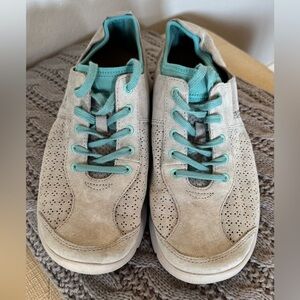 Dansko Beige Suede Sneakers with Teal Accents